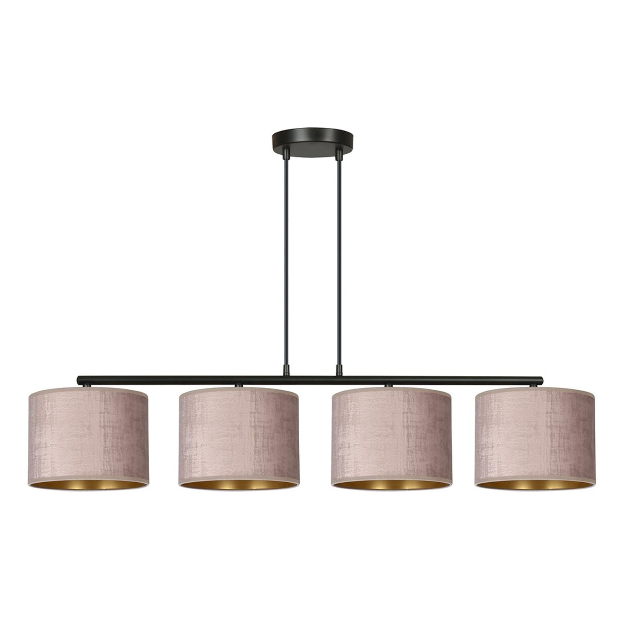 Lampada a sospensione Hilde in acciaio nero e velluto rosa antico