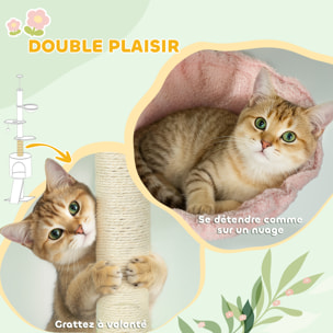 Arbre à chat du sol au plafond réglable H.220-240cm - 5 niveaux - griffoirs, grattoir - bouclette vert