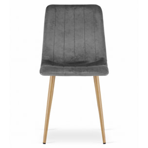 Sedia Lava in velluto grigio scuro con gambe effetto legno