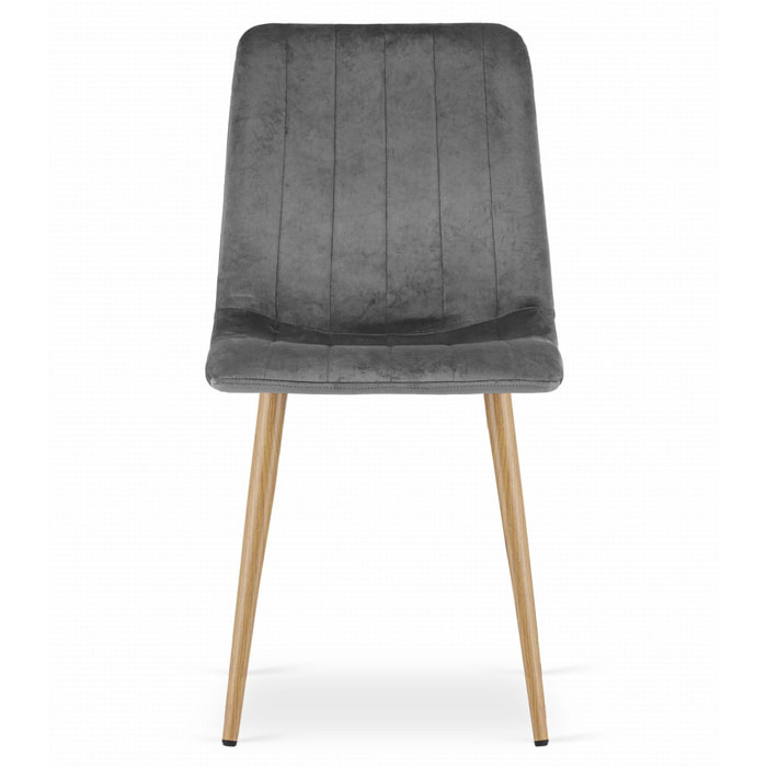 Sedia Lava in velluto grigio scuro con gambe effetto legno