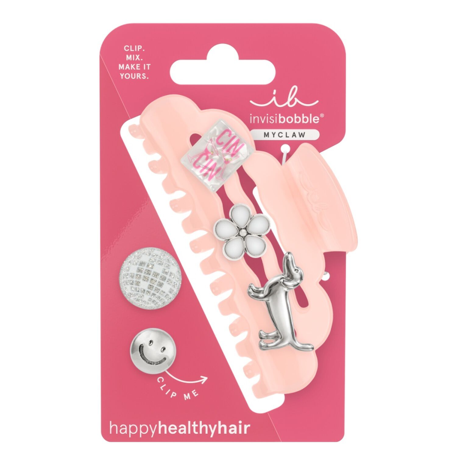 Myclaw Hug me, Baby - Pince à Cheveux Rose + 5 Charms