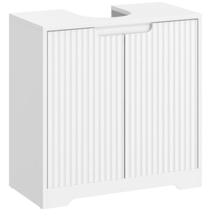 Mueble Bajo Lavabo, Mueble de Baño con Puertas de Cierre Suave y Diseño Acanalado, 2 Estantes, para Lavabo con o sin Pedestal, 60x30x60 cm, Blanco
