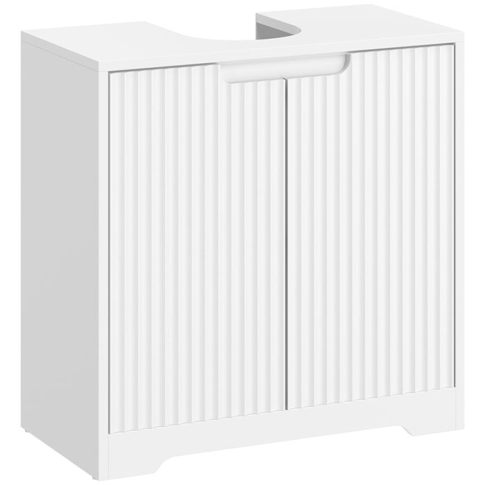Mueble Bajo Lavabo, Mueble de Baño con Puertas de Cierre Suave y Diseño Acanalado, 2 Estantes, para Lavabo con o sin Pedestal, 60x30x60 cm, Blanco
