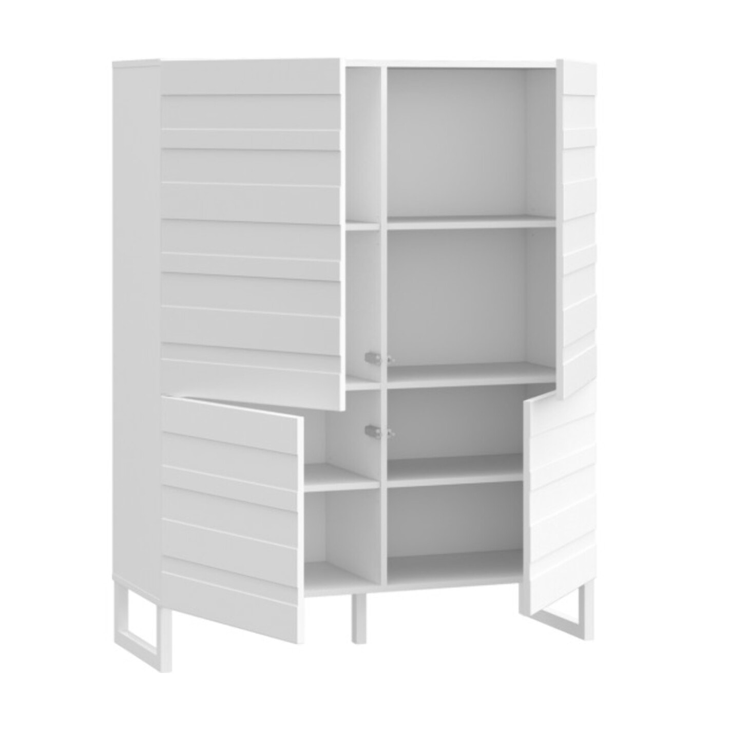 Armoire H140 cm 4 portes texturées blanc mat et pieds luge - BRITANIA