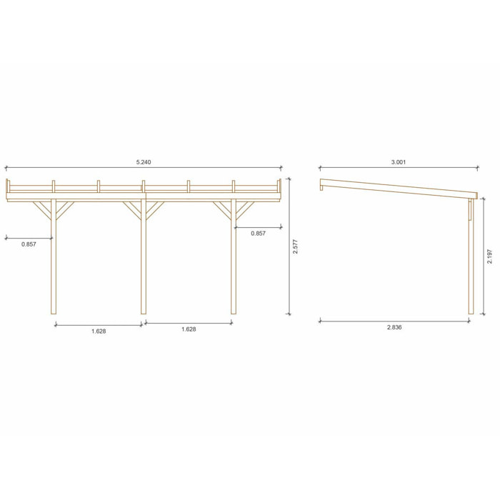 Carport bois adossé voiture " Solar 2  " - 300 x 454 x 245 cm