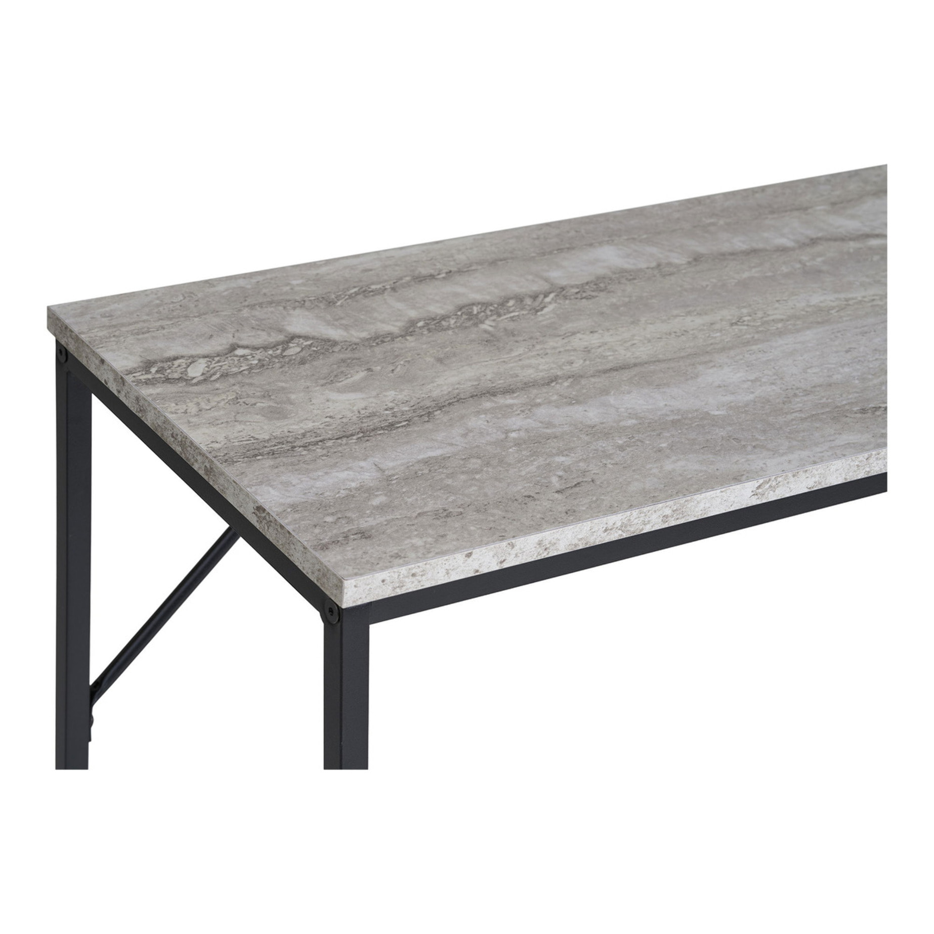 Consolle Vita effetto travertino con ripiano e telaio in metallo nero 110x26x80 cm