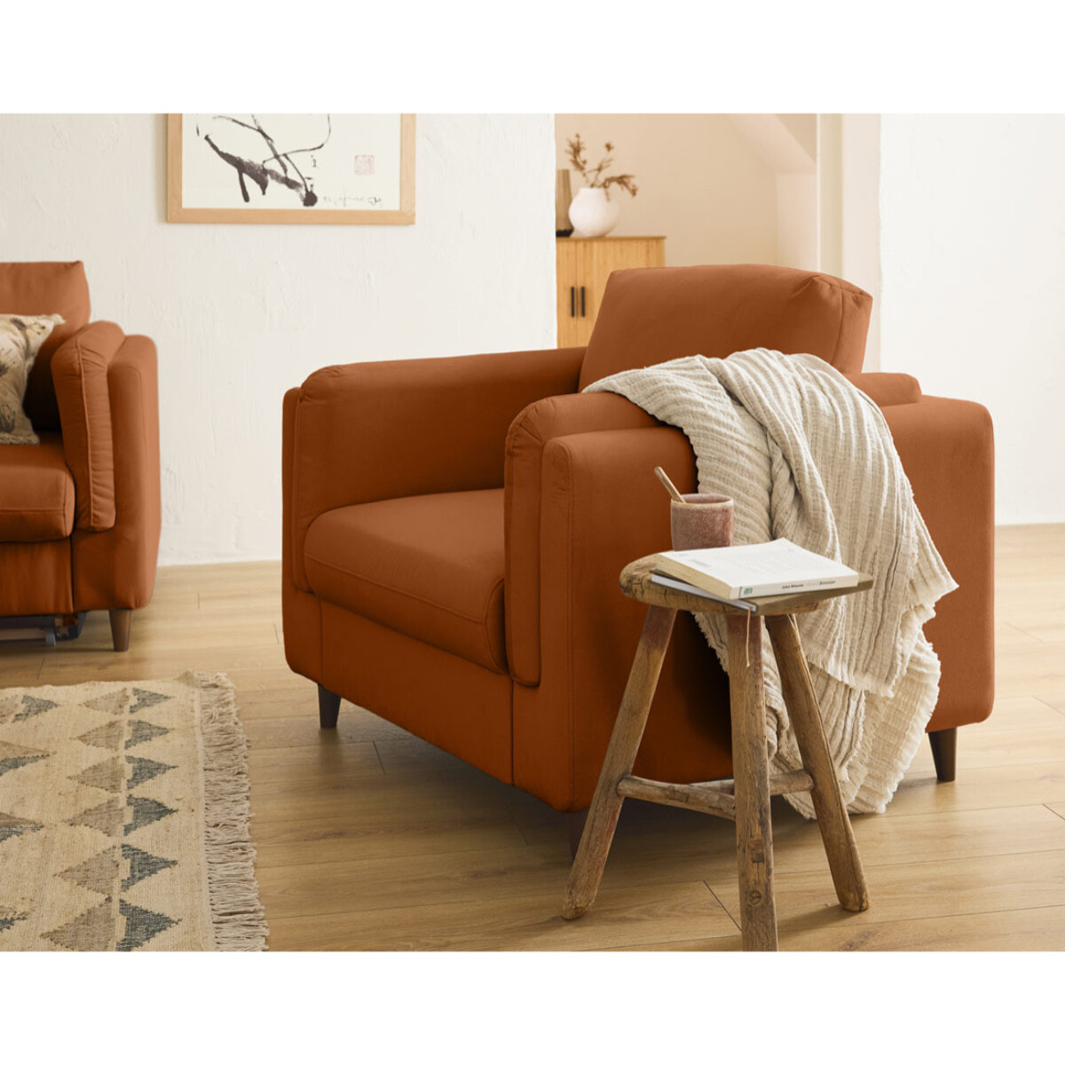 Brooke - fauteuil en velours pieds en bois - Rouille