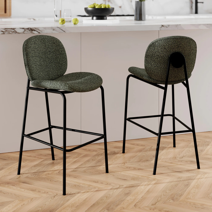 Lot de 2 chaises pour îlot central en tissu bouclé vert 63,5 cm - Iris