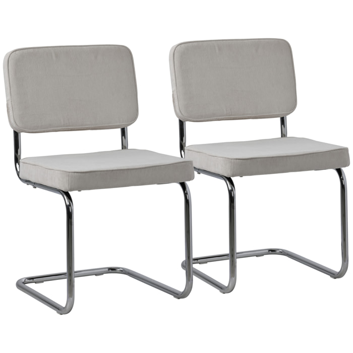 Lot de 2 chaises cantilever en velours côtelé beige MARIA