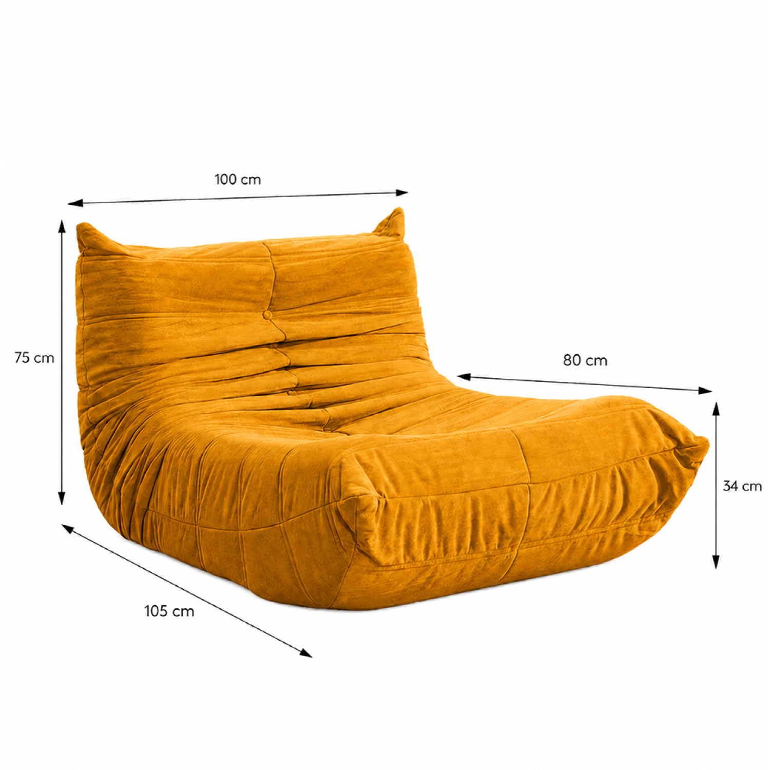 Fauteuil compressé en velours moutarde ALBA