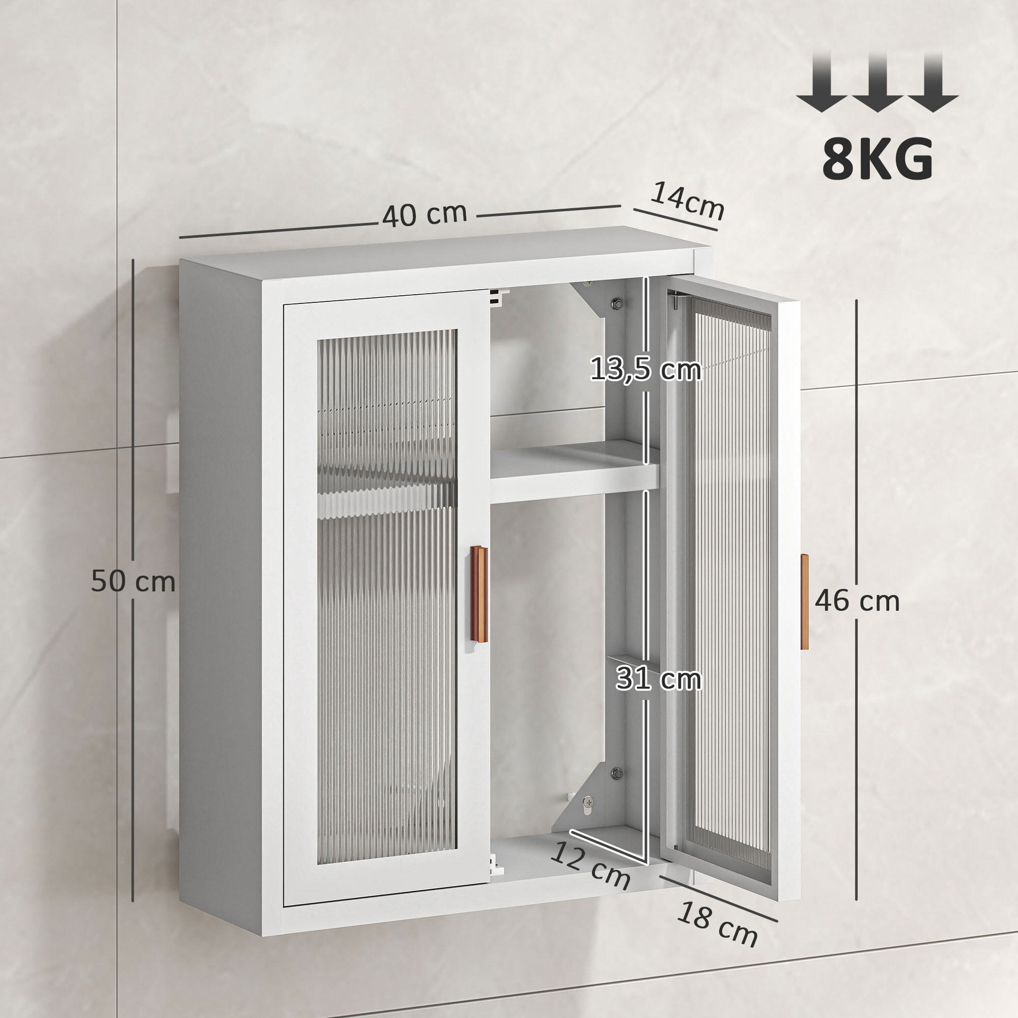 Armario de Baño de Pared, Mueble de Baño Colgante Moderno con Puertas de Acrílico, Estante Ajustable, Cierres Magnéticos, Armario de Almacenamiento para Lavadero, sobre el Inodoro, Blanco
