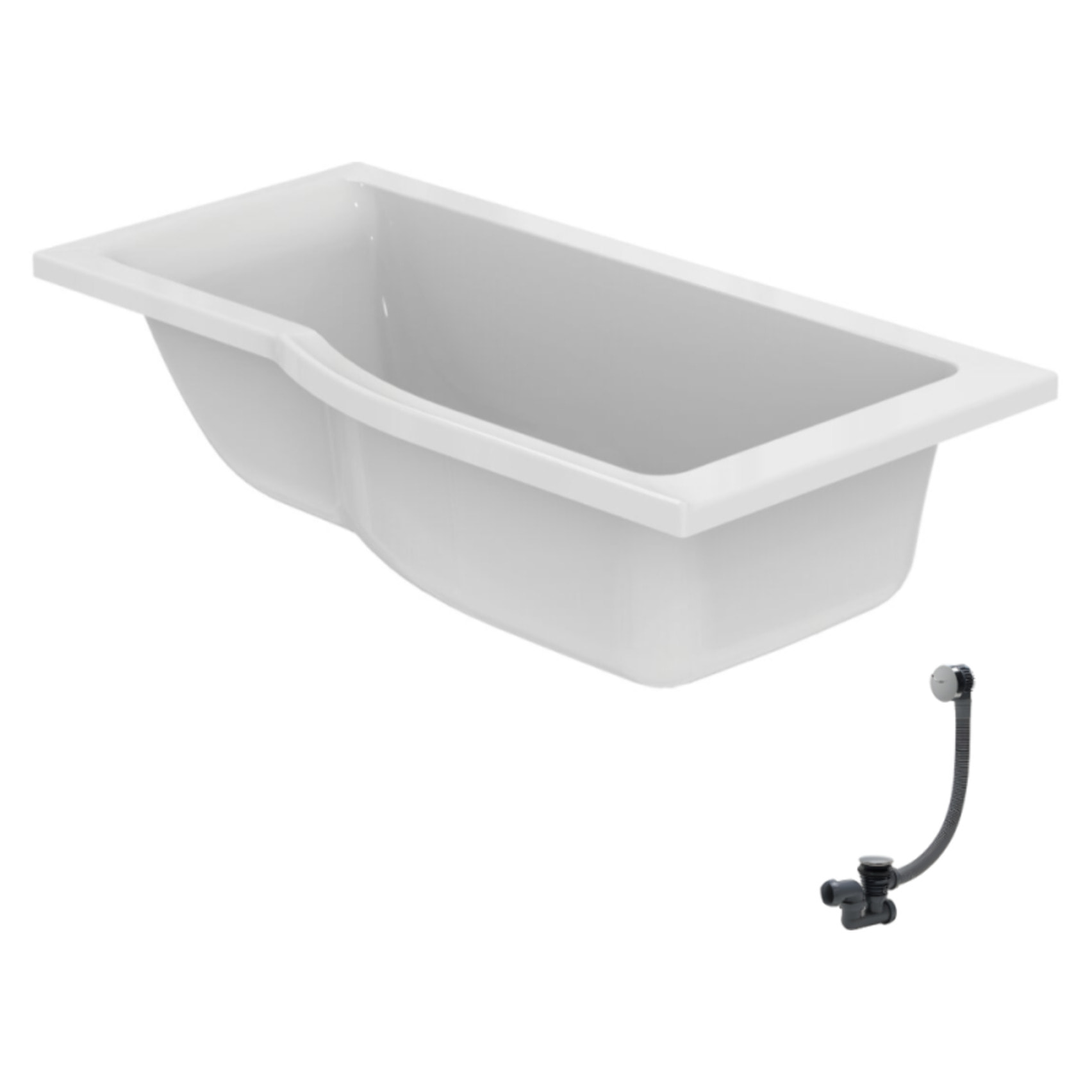 Baignoire bain douche 150 x 80 cm droite Connect Air + vidage Chromé