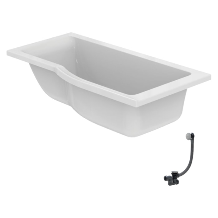 Baignoire bain douche 150 x 80 cm droite Connect Air + vidage Chromé