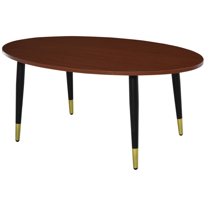 Table basse table d'appoint ovale multifonctionnelle dim. 100 x 60 x 42 cm aspect teck foncé