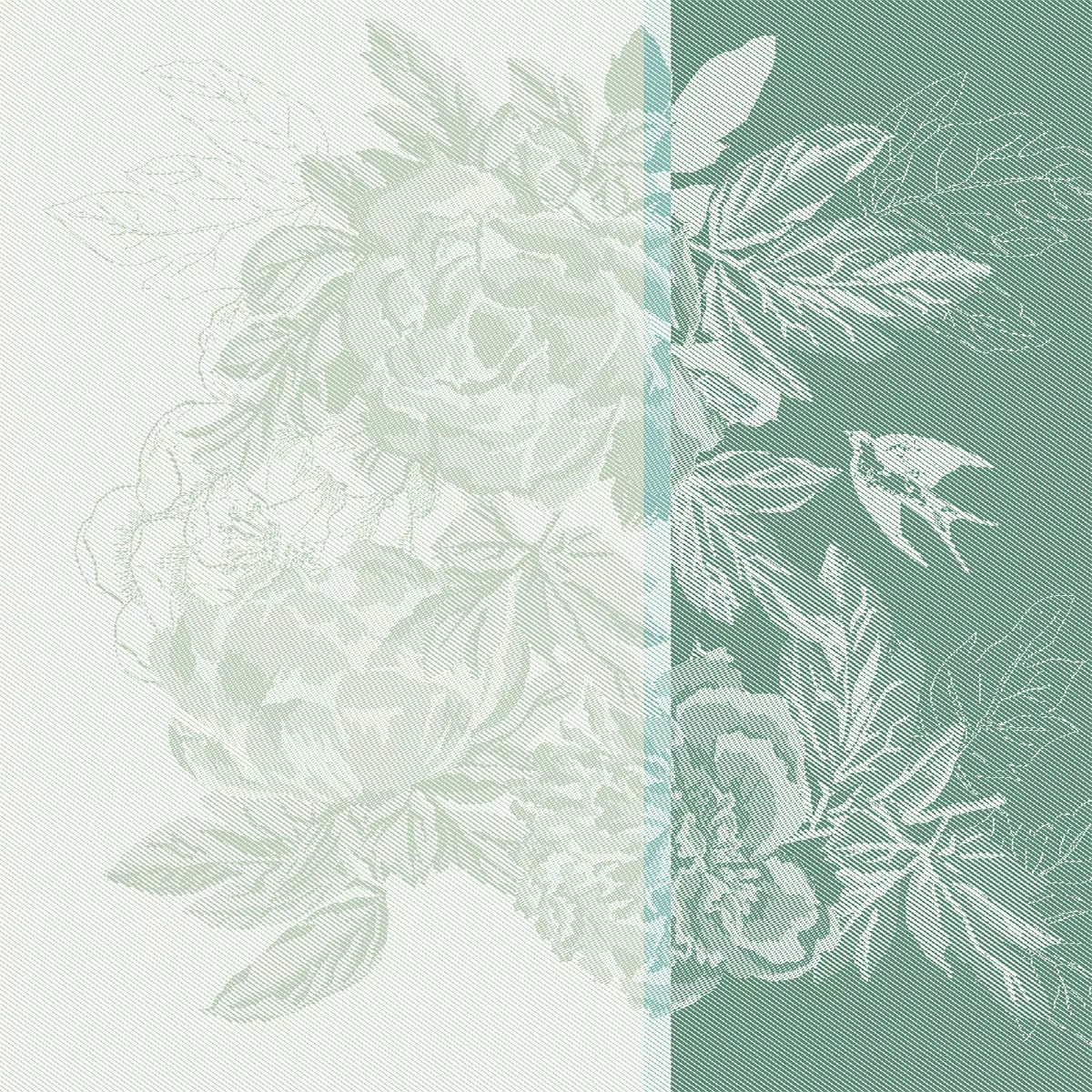 Serviette pur coton motif jacquard vert Jardin de pivoines vert