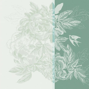 Serviette pur coton motif jacquard vert Jardin de pivoines vert