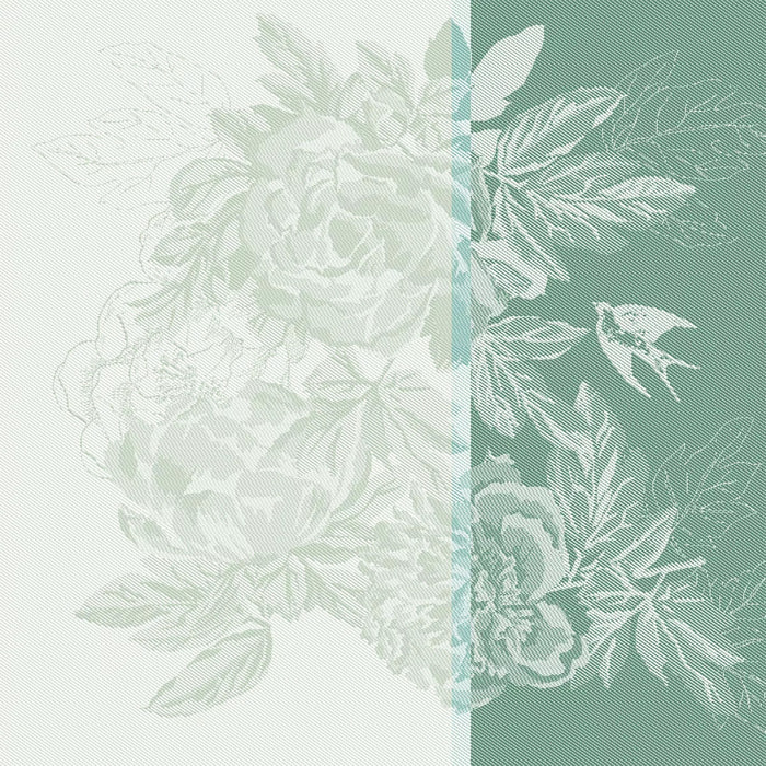 Serviette pur coton motif jacquard vert Jardin de pivoines vert