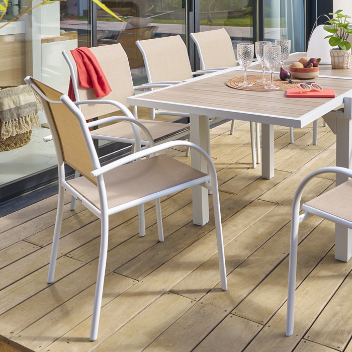 Fauteuil de jardin empilable "Piazza" lin & blanc en aluminium traité époxy