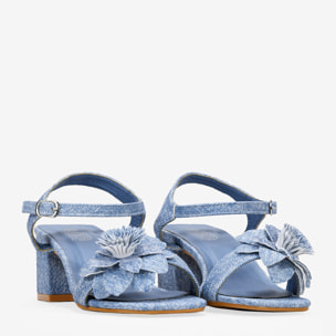 Sandalias de tacón tejanas con flor