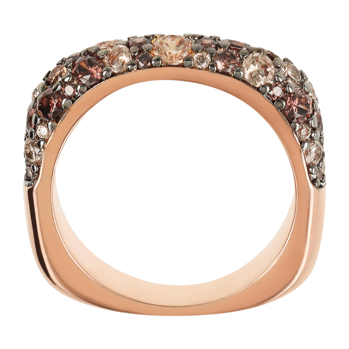 Anello Riviera Quadrato con Pavé di Cubic Zirconia Marroni