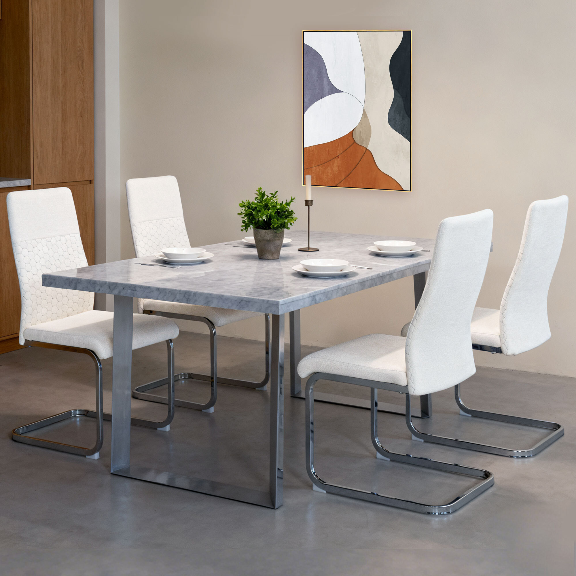 Juego de 4 Sillas de Comedor, Sillas de Cocina con Asiento y Respaldo Acolchado, Tapizado en Terciopelo, Patas de Acero, para Oficina, Conferencia, Sala de Estar, Crema