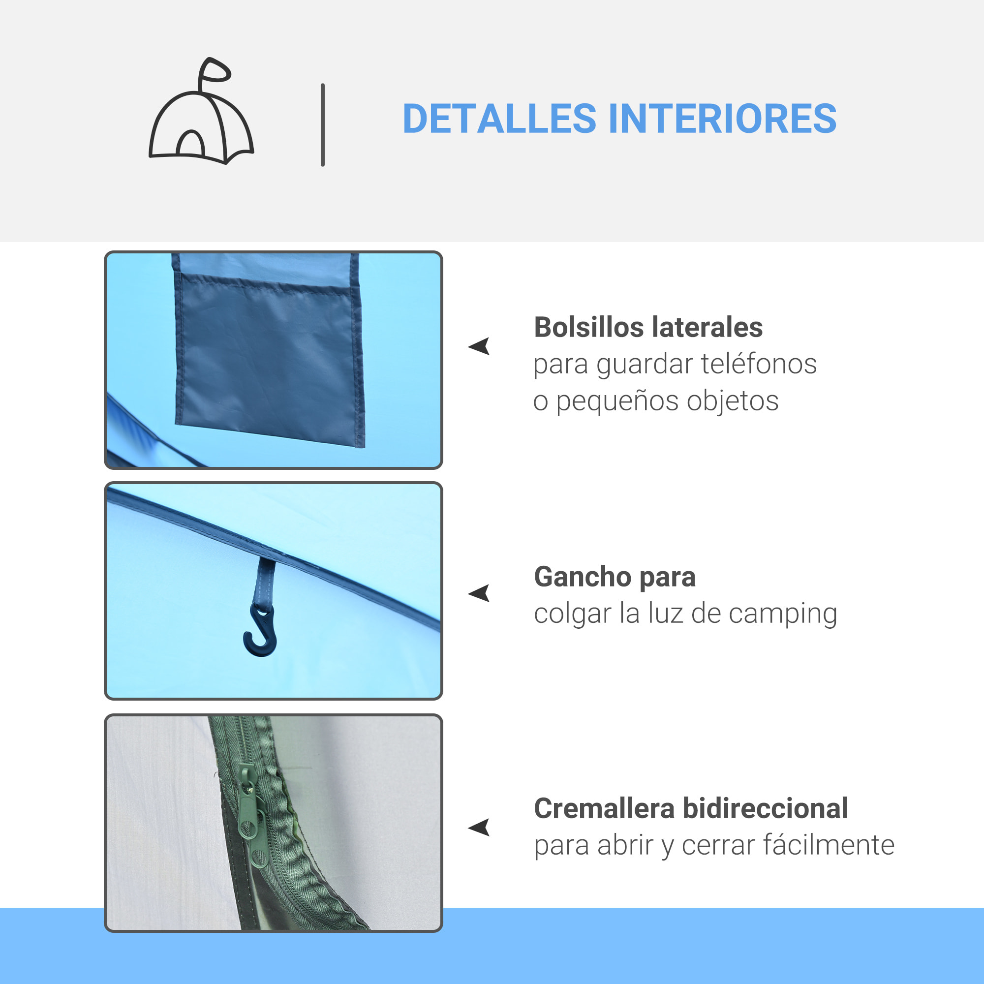 Tienda de Campaña Pop up para 4-5 Personas Tienda de Camping Instantánea con Ventanas Bolsillos y Bolsa de Transporte Impermeable Anti-UV 263,5x220x123 cm Azul