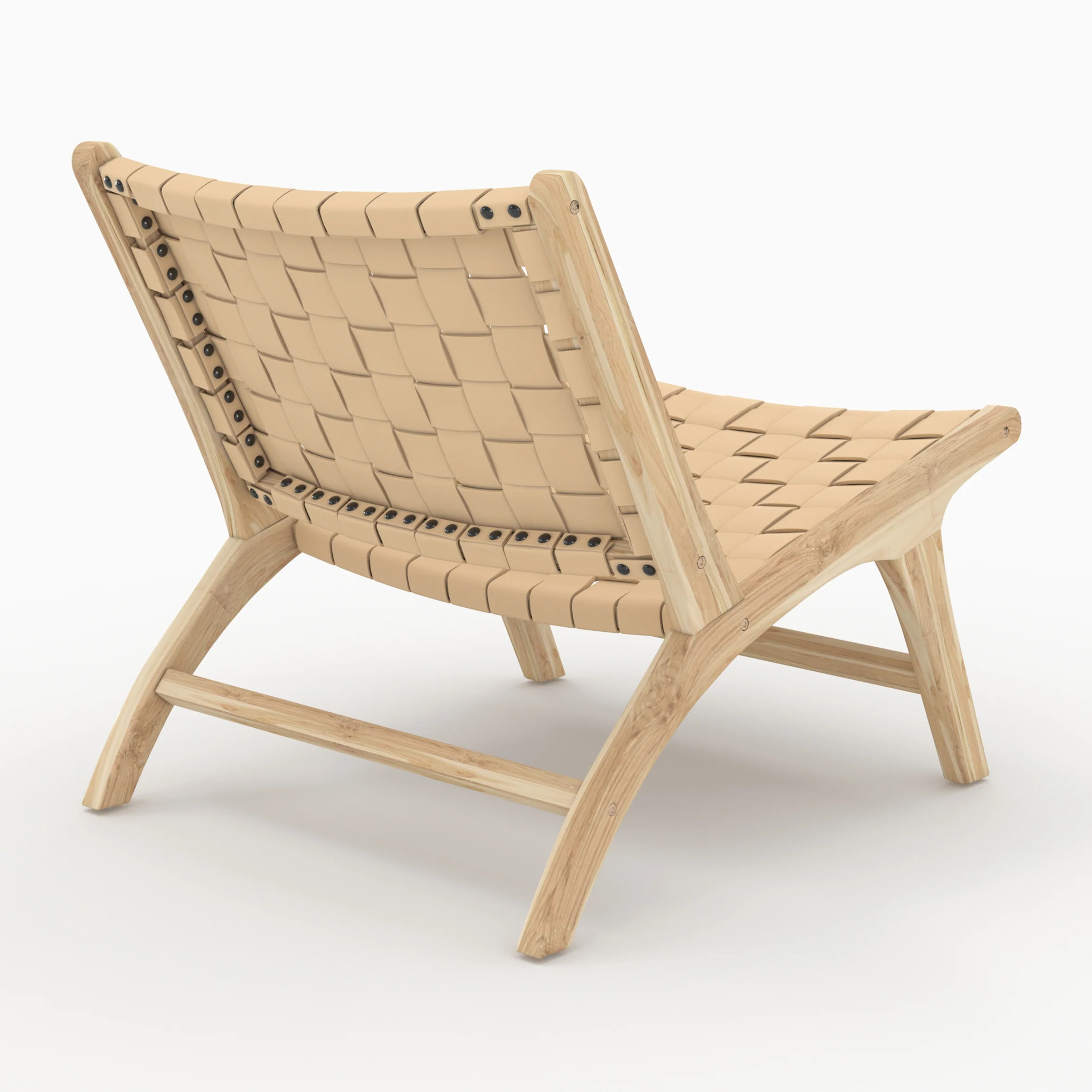 Fauteuil en teck et cuir tressé beige - Kuna