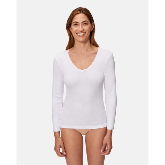 Camiseta térmica de mujer de fibra de invierno de manga larga