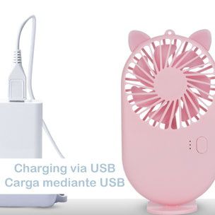 Mini ventilatore portatile con batteria da 800mAh. Supporto stand per tavolo.