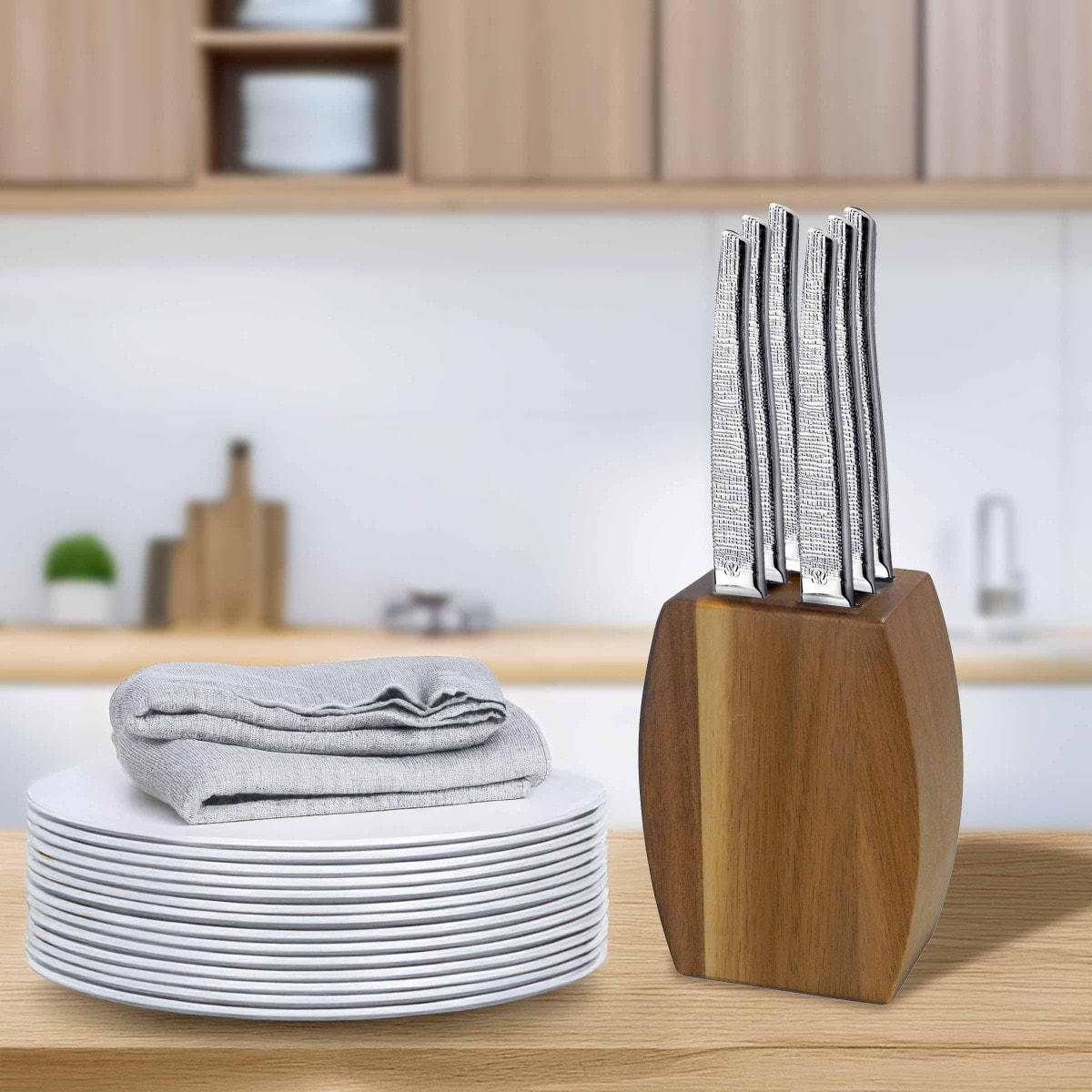 Jet Styl - Bloque de madera de acacia con 6 cuchillos para carne