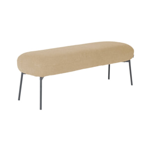 Banc. bout de lit avec revêtement bouclette texturée. beige. pieds en métal noir. L 120 x P 41 x H 42.5cm