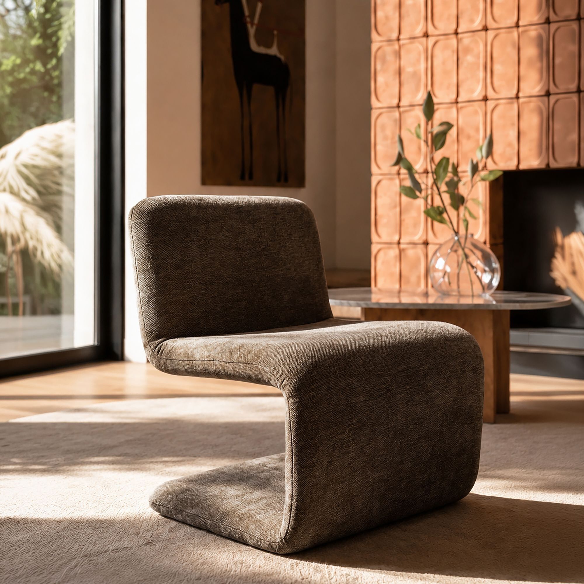 Fauteuil en tissu chenille cacao AXO