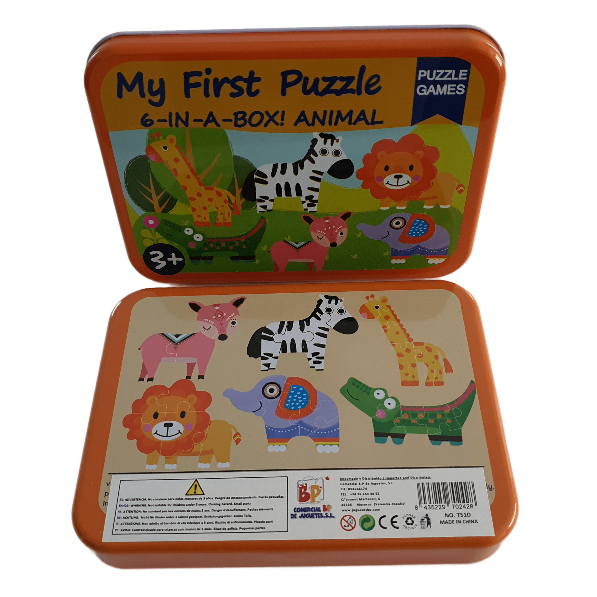 PUZLES MÚLTIPLES 6 EN 1: ANIMALES DE LA SELVA 3 a 6pcs/puzle (CAJA METÁLICA)