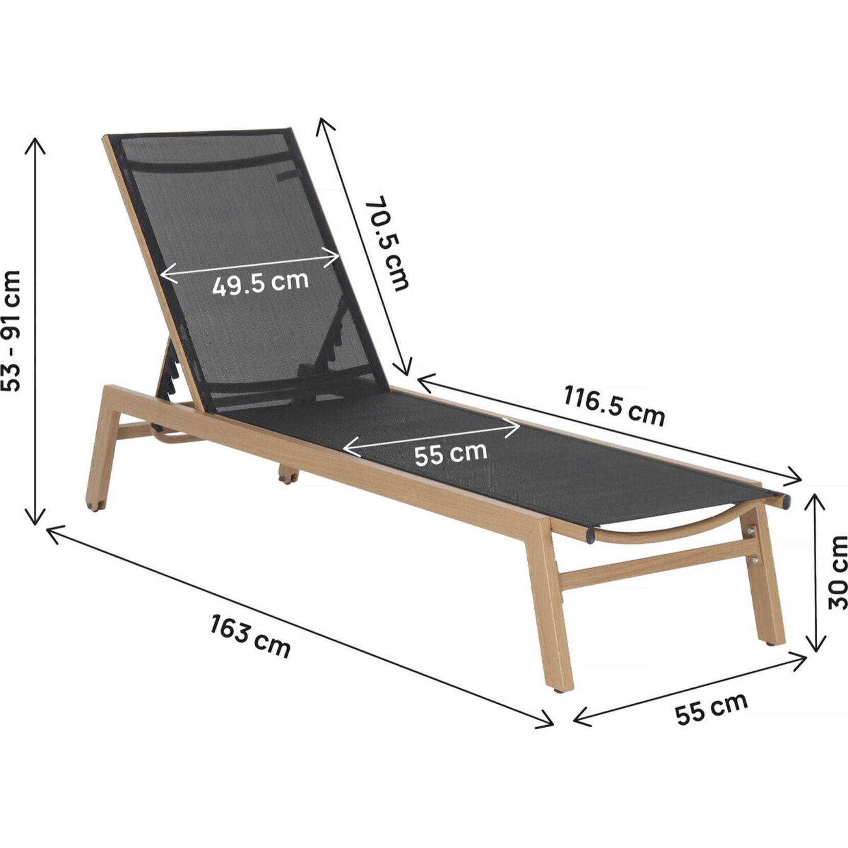 Lot de 2 bains de soleil en aluminium imitation bois "Elysia" - Noir