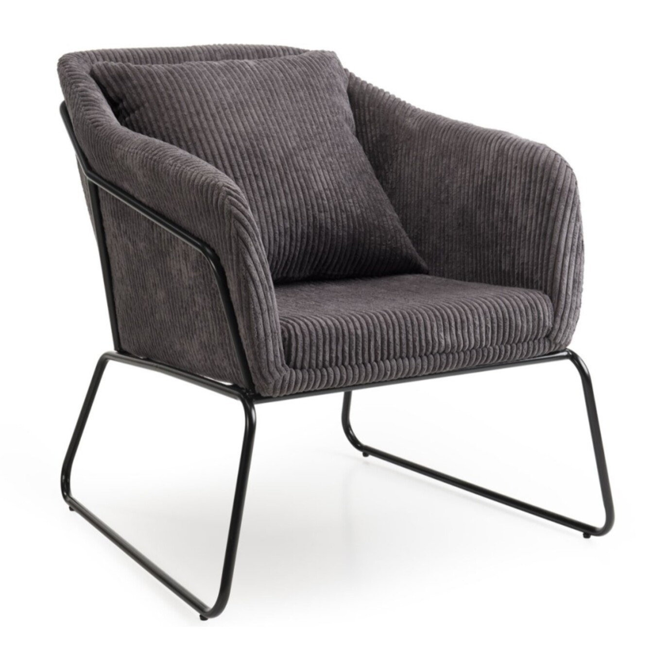 AGATHE - Fauteuil tissu velours cotelé gris anthracite pieds évasés métal