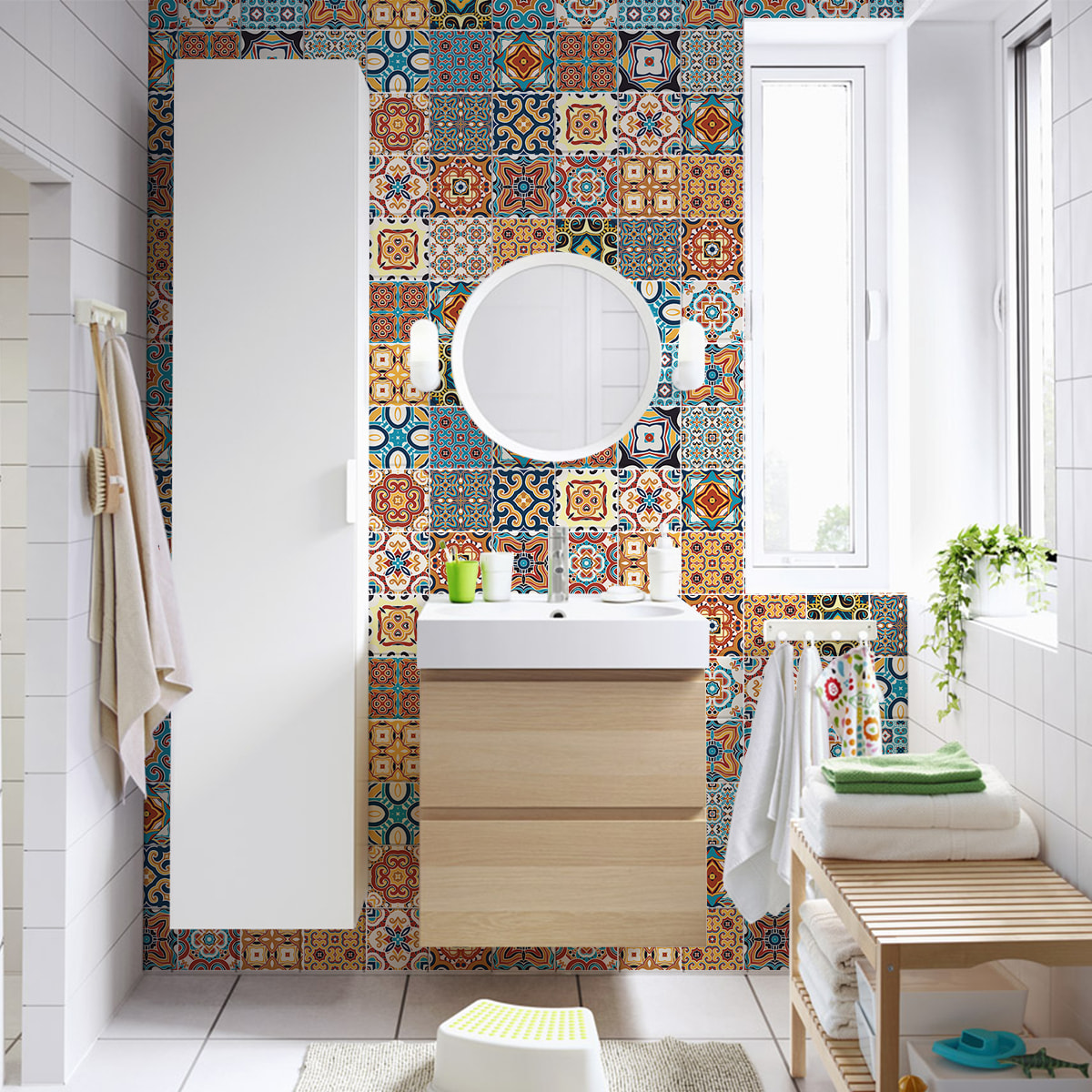 Stickers muraux - Sticker Mural Carrelage adhésif Cuisine Salle de Bain - 30 STICKERS CARREAUX DE CIMENT AZULEJOS CANDIDA