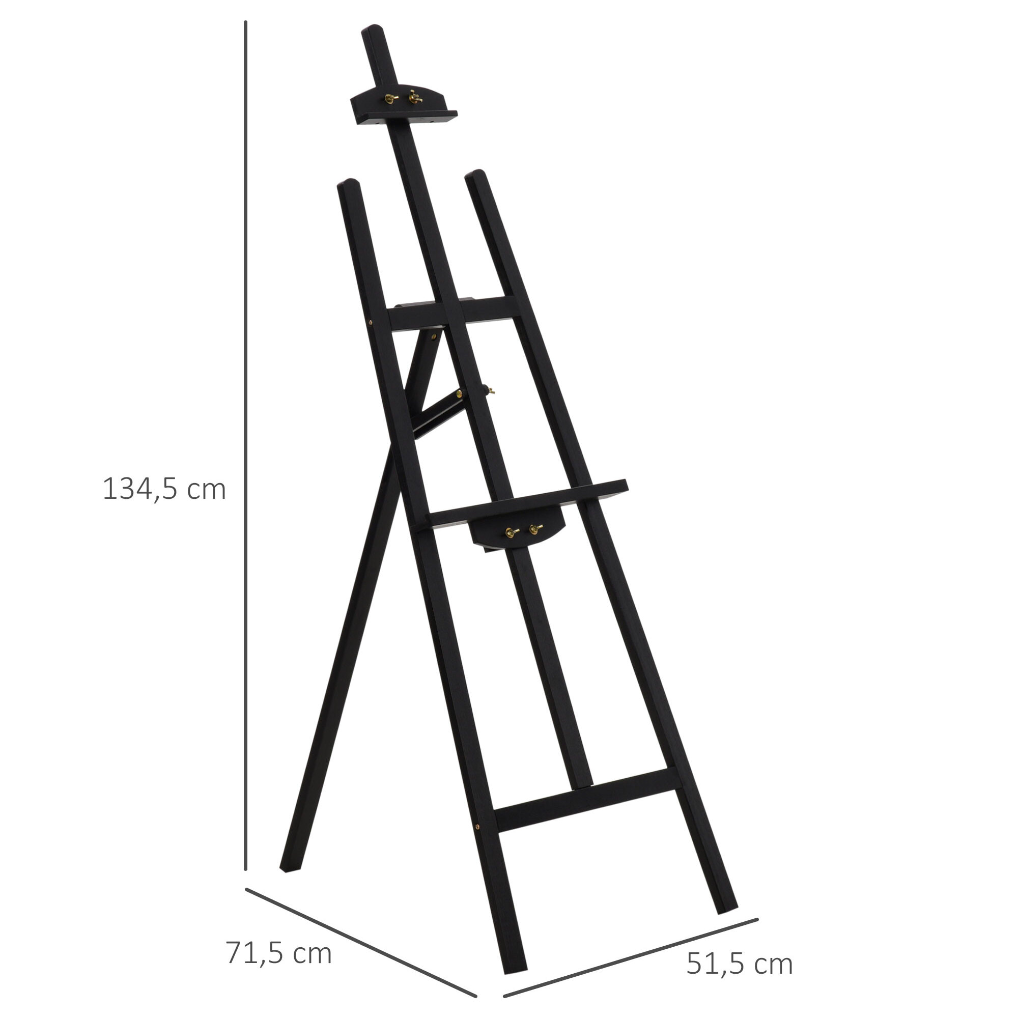 Caballete de Pintura de Madera Caballete de Dibujo con Ángulo Ajustable de 75° Soporte Trípode y Pincel para Lienzos 51,5x71,5x134,5 cm Negro