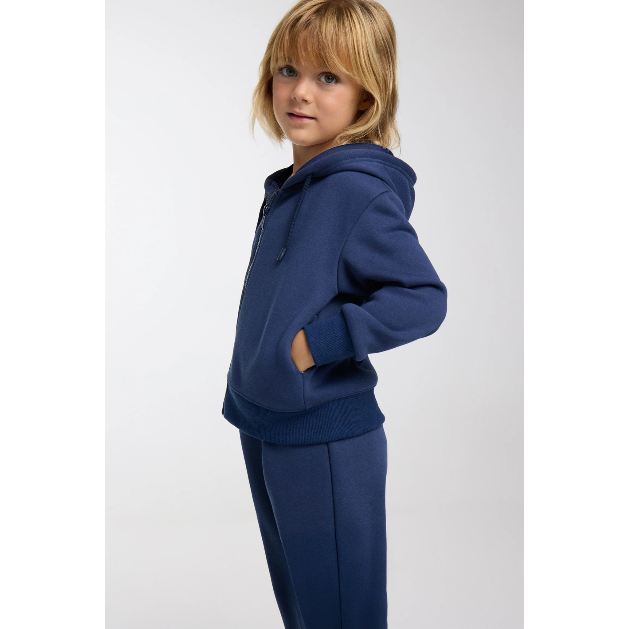 Chándal deportivo de niña afelpado chaqueta y pantalón recto marino