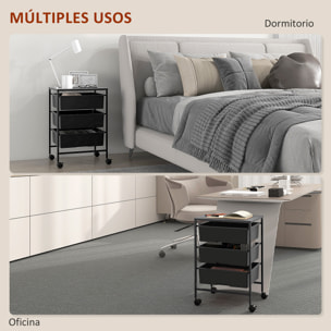 Carrito Auxiliar con Ruedas Carrito de Cocina de 3 Niveles con 3 Cestas para Almacenamiento y Marco de Acero para Comedor Sala Baño 40,8x33,5x60,5 cm Negro
