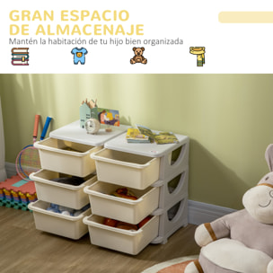 Torre de Almacenamiento Infantil con 6 Cajones, Organizador de Juguetes para Niños de +3 Años, con Bordes Redondeados y Asas, para Guardería, Sala de Juegos, Dormitorio, 75x37x56,5 cm, Crema