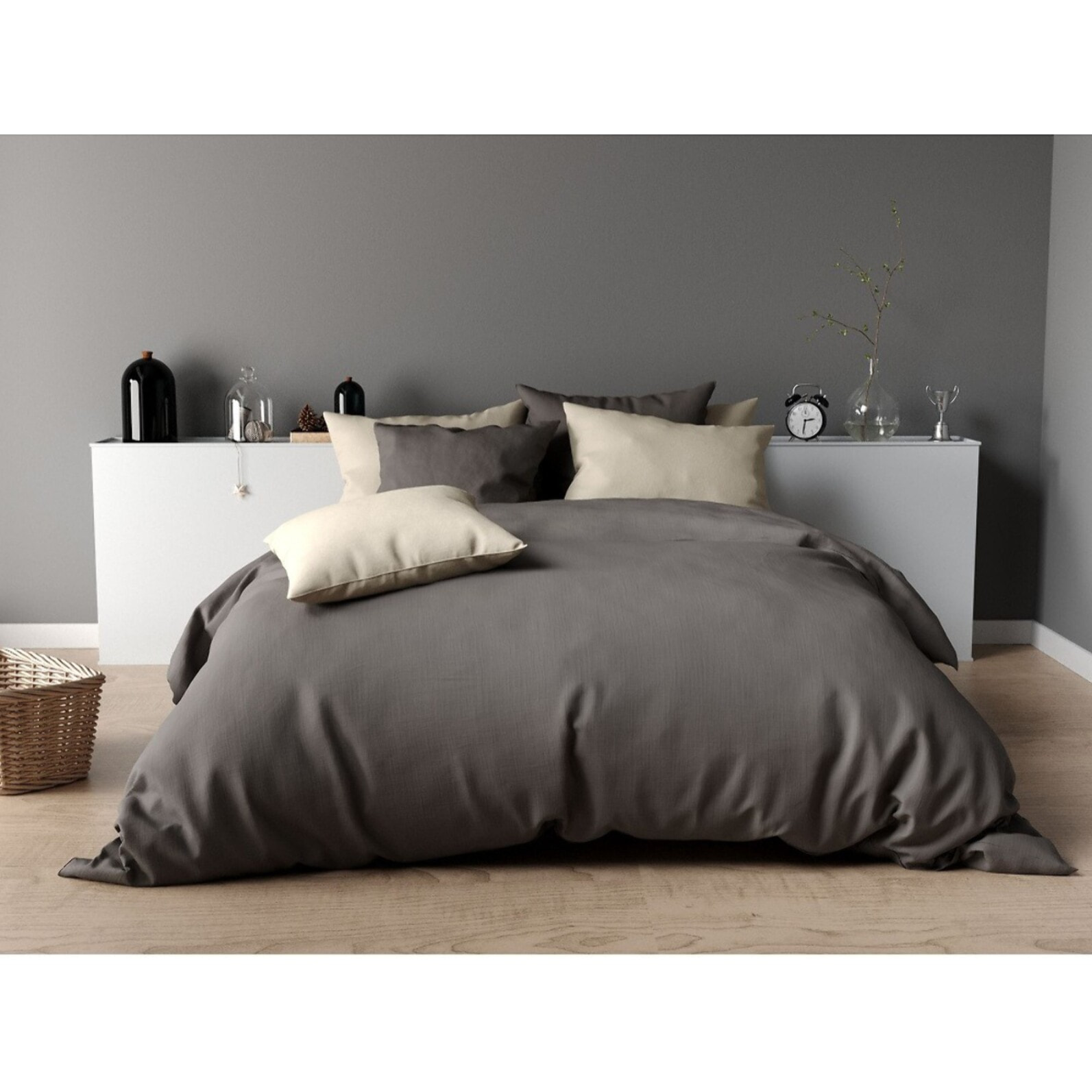 Paire de Taies D'oreiller Avec Volant Percale Chocolat