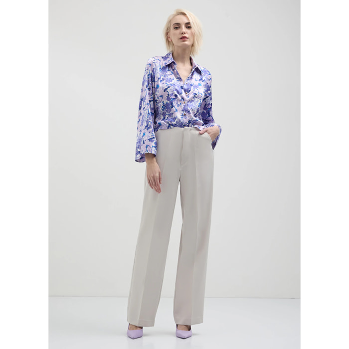 Camicia kimono a fiori in raso