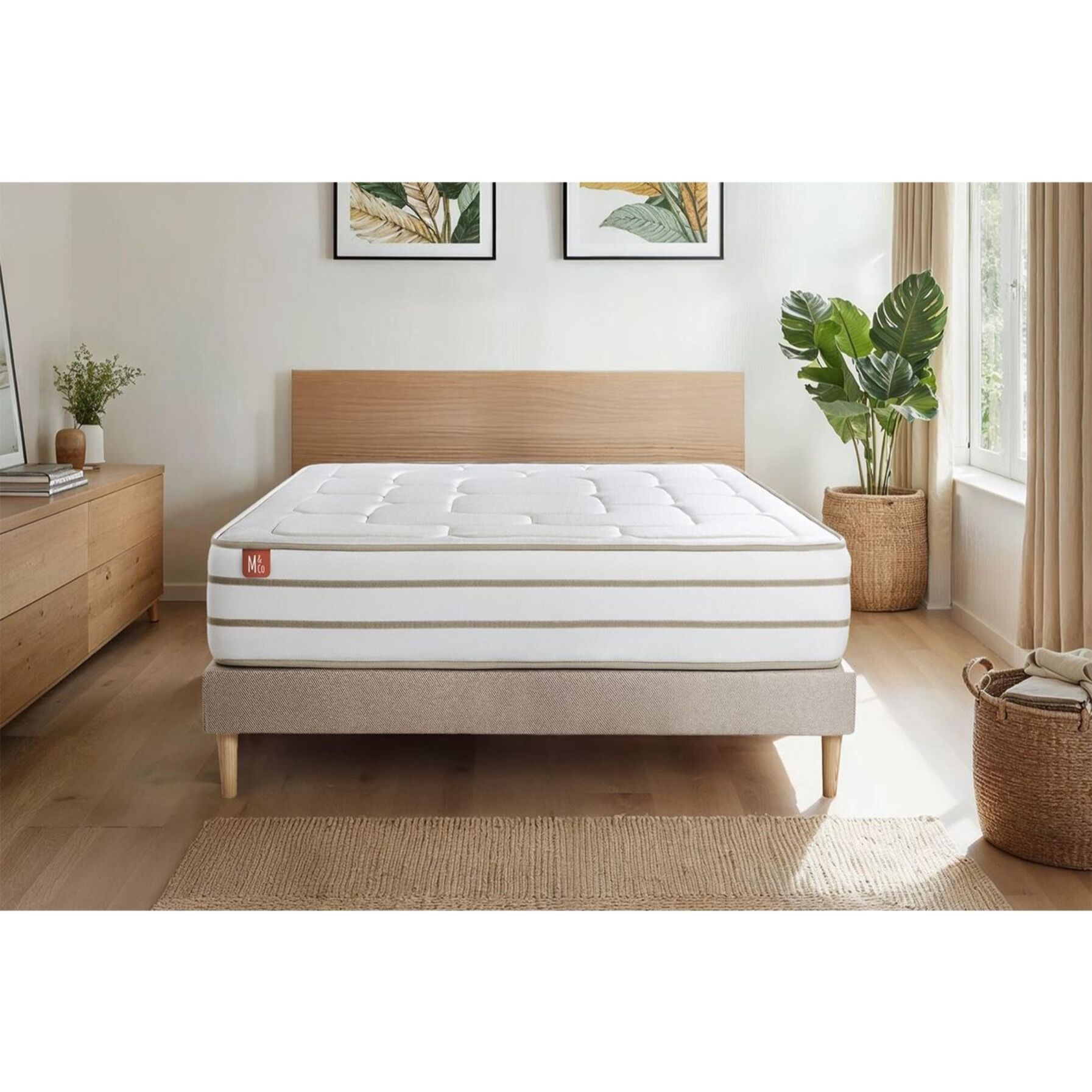 Ensemble Matelas Le Douillet - 26cm - Mémoire de forme - Matériaux éco-responsable - Sommier kit Beige