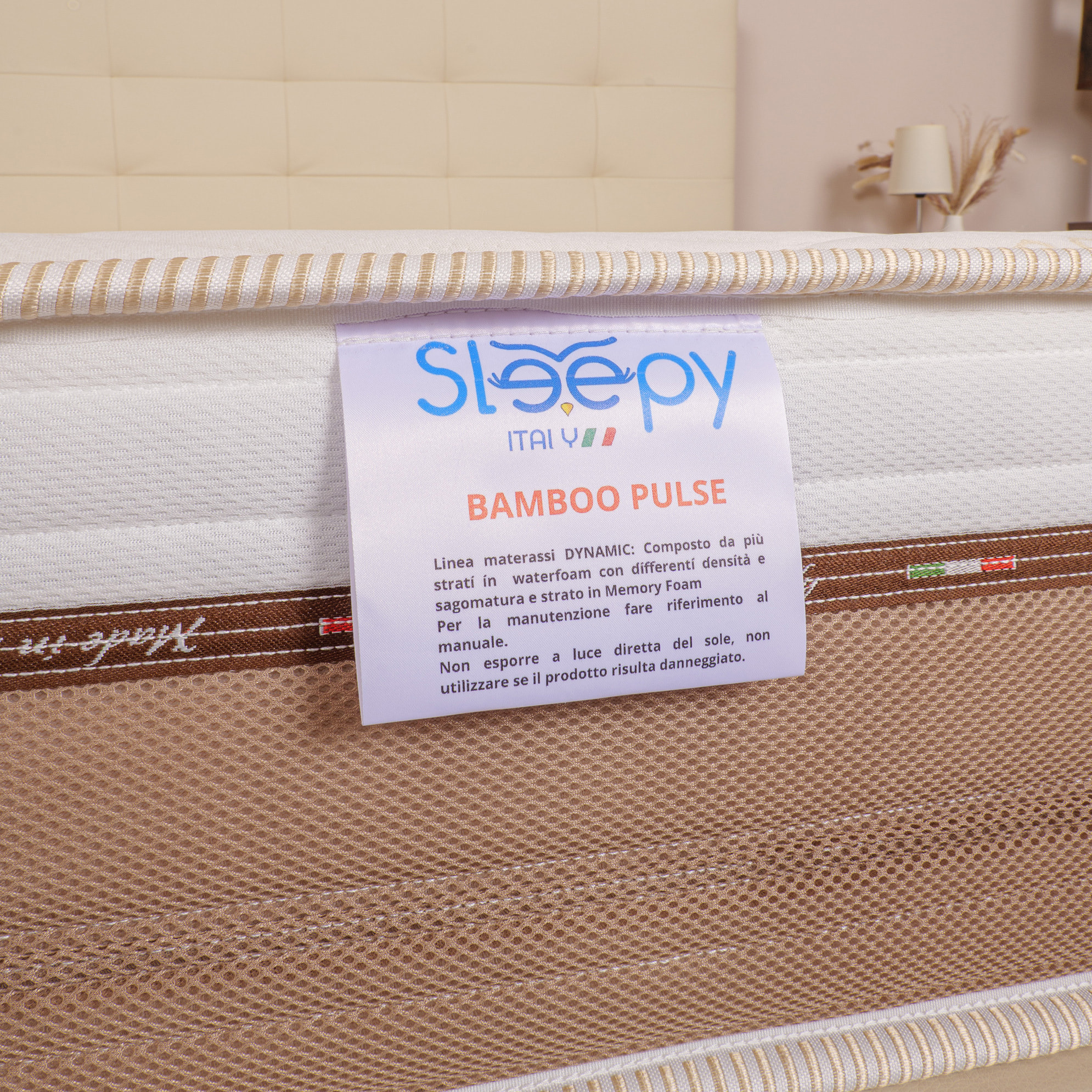 Materasso Memory 4 strati mod. BAMBOO PULSE Matrimoniale mis. 140x190 alto 25cm rivestimento sfoderabile - Sleepy Italy