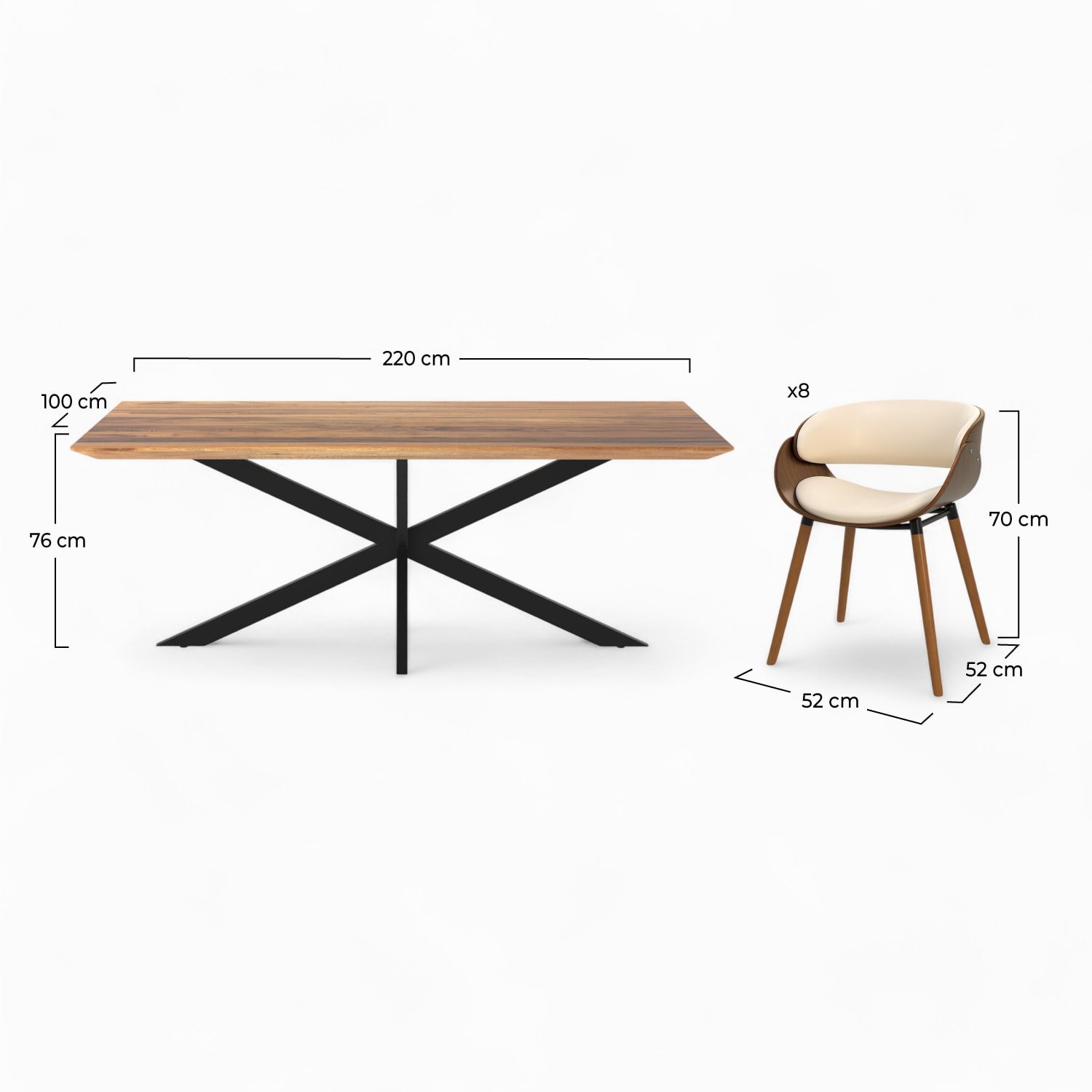 Table et chaise 8 personnes Surdiman en cuir synthétique beige et bois