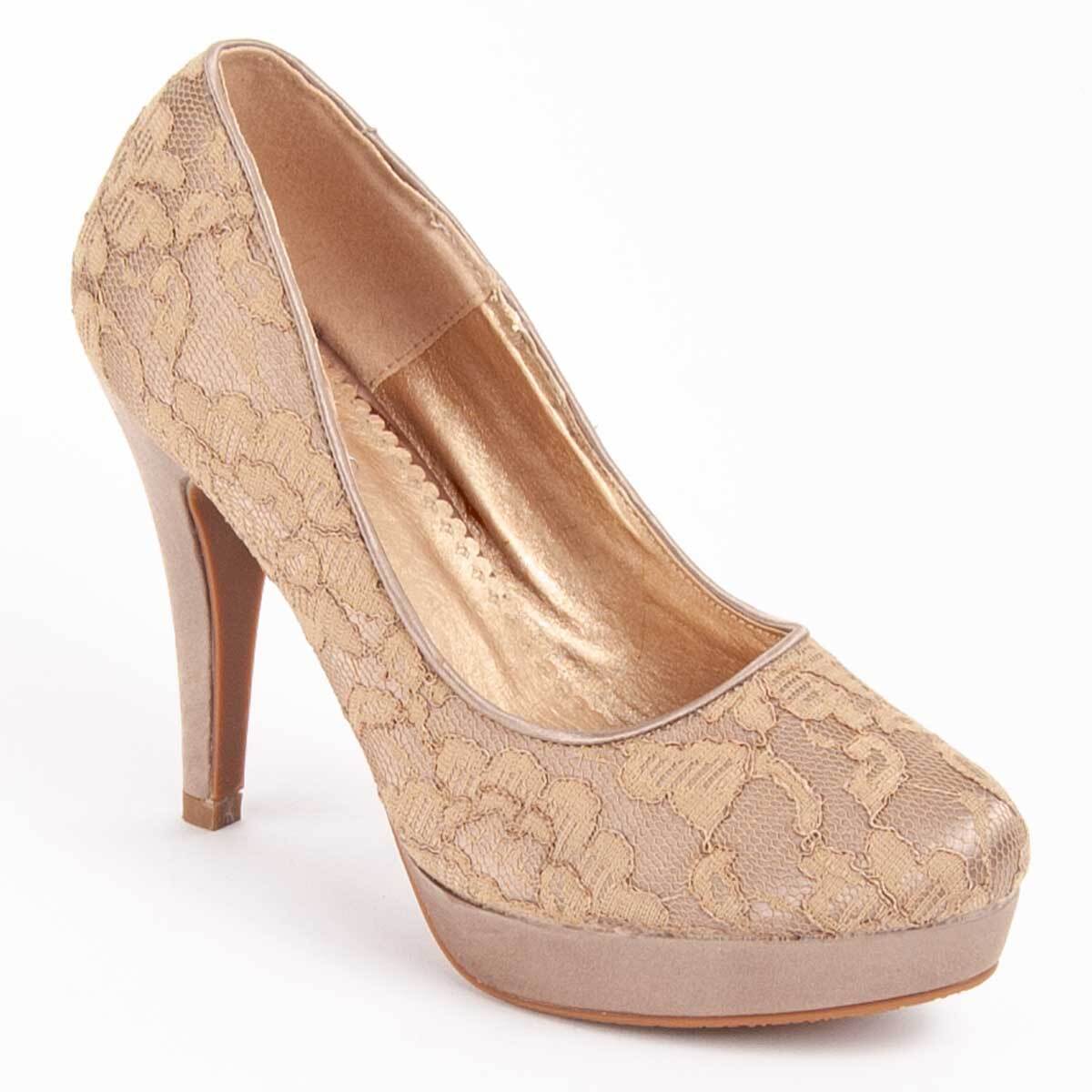 Zapato De Tacón - Beige - Altura: 11 Cm