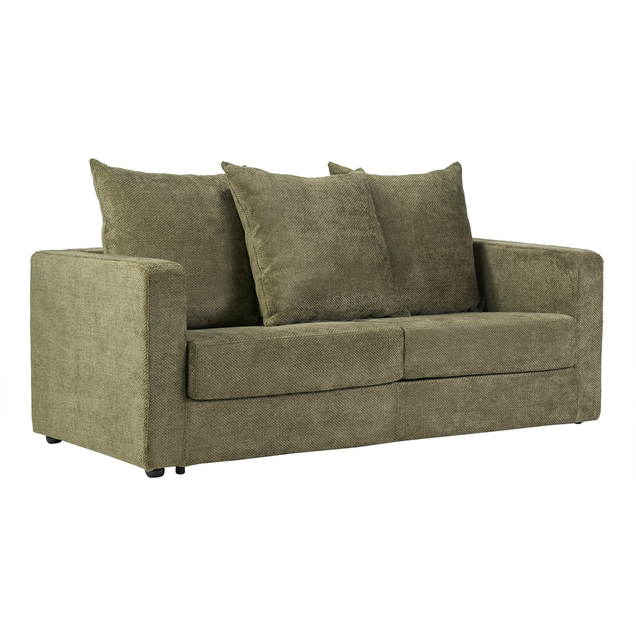 Canapé convertible 3 places en tissu velours chenille vert kaki avec matelas 13 cm BACIO