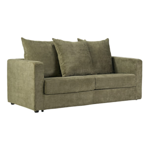 Canapé convertible 3 places en tissu velours chenille vert kaki avec matelas 13 cm BACIO