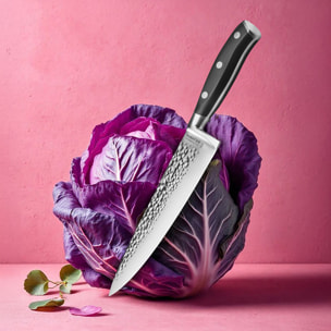 Carbon - Couteau de chef 20 cm martelé avec protection de lame