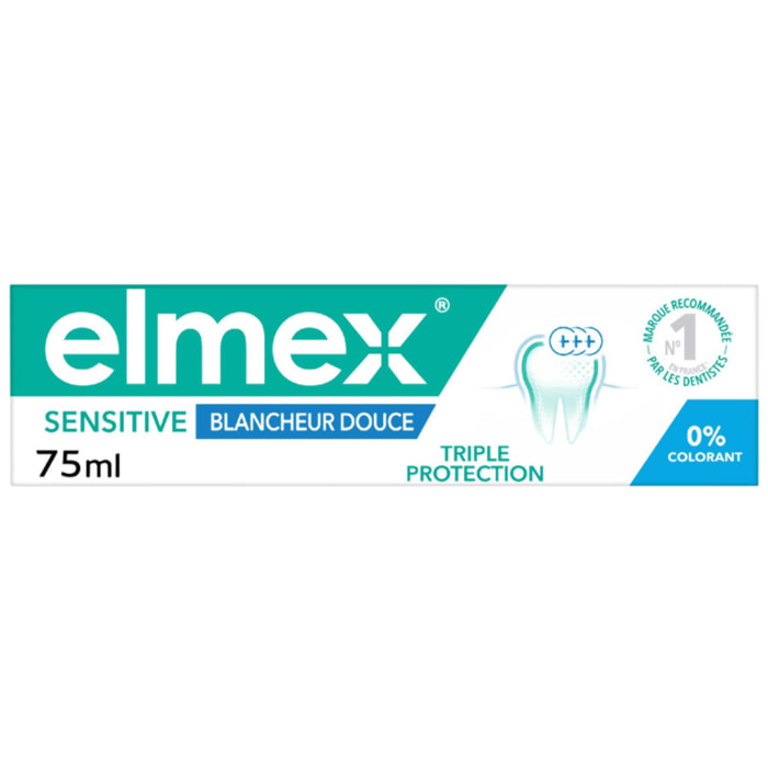 Pack de 12 - elmex - Dentifrice Sensitive Blancheur Douce Triple Protection 0% Colorant 75ml